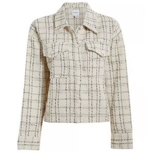 Gilli Cream Plaid Striped Tweed Flannel Button Front Shacket Jacket H